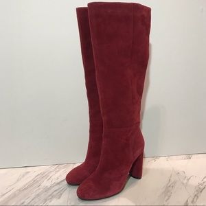 Red suede knee high boot